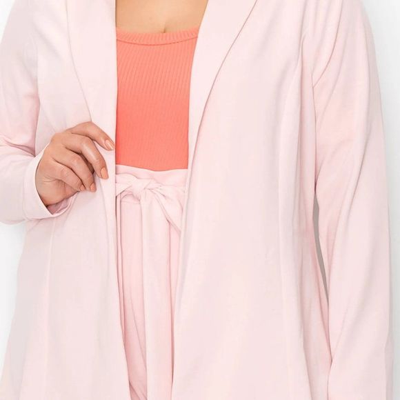 Open Front Long Sleeve Top & Belted Shorts Set - Plus Size Set - Blazer Set - Picture 6 of 8